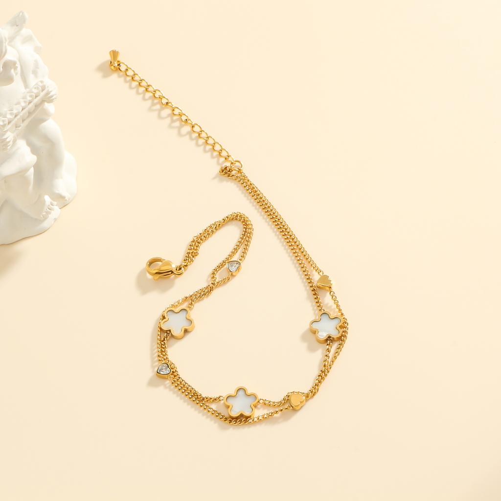 Love Inlaid Zirconia Four-leaf Clover Decorative Pendant Women's Fashion Exquisite Style Anklet Suitable for Daily Party Wear