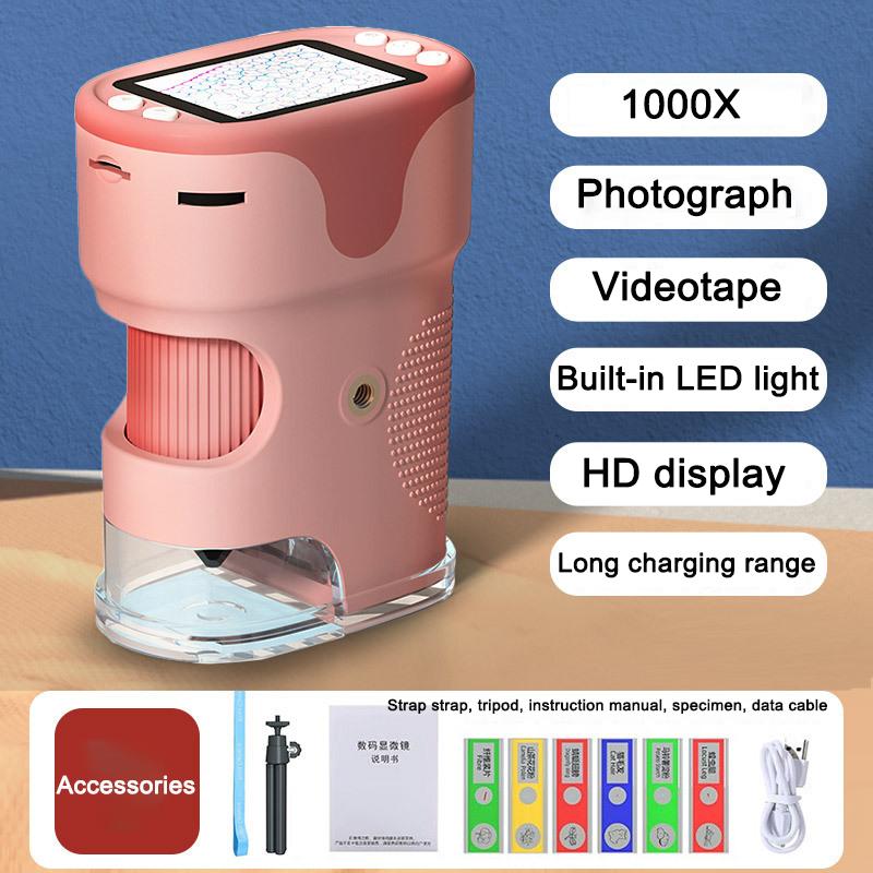 Handheld Digital Microscope For Kids With 2Inch HD Screen Videotape 200-1000X Pocket Microscope Educational Gift For Children