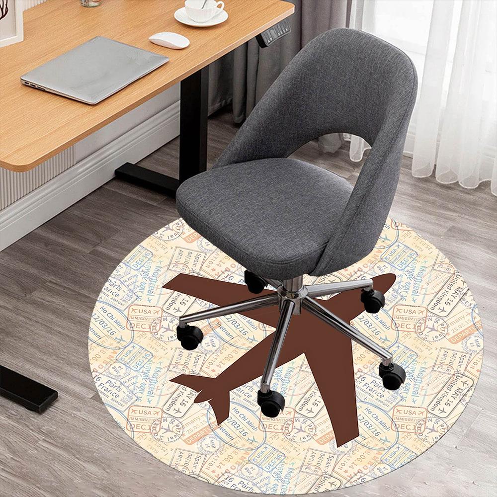 1pc travel stamps Round Chair mat Area Rug - Non-Slip, Floor Mat for Office, Bedroom, and Indoor Decor c1125400