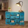 Wooden Desktop Drawer Organizer Home Office Storage Cabinet Vintage Blue 12 Drawers