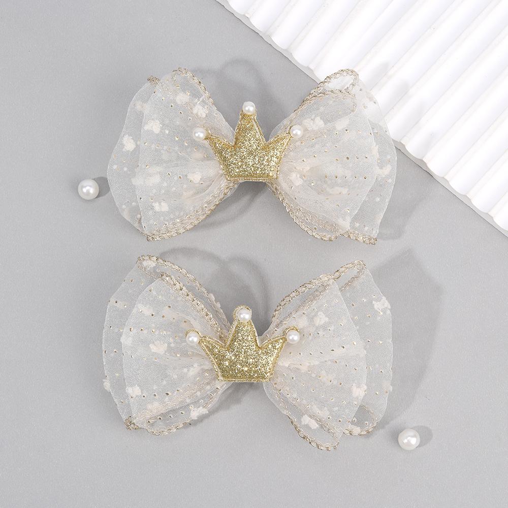 2 Stück Goldglitzer Krone Chiffon Haarspange Süße Prinzessin Schleife Haarnadel Für Mädchen Kinder Geburtstag Schule Kopfschmuck Accessoires