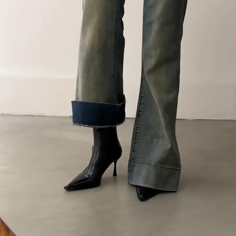 Black Pointed Short Boots Femininity Thin Fashion High Heel Boots Rear Zipper Versatile Thin Heel Thin Boots