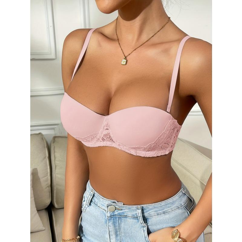 Women's High-Impact Balconette Bra - Solid Color- Women's Lingerie Semi-Covered Contrast Lace Underwire Bra For Lifting