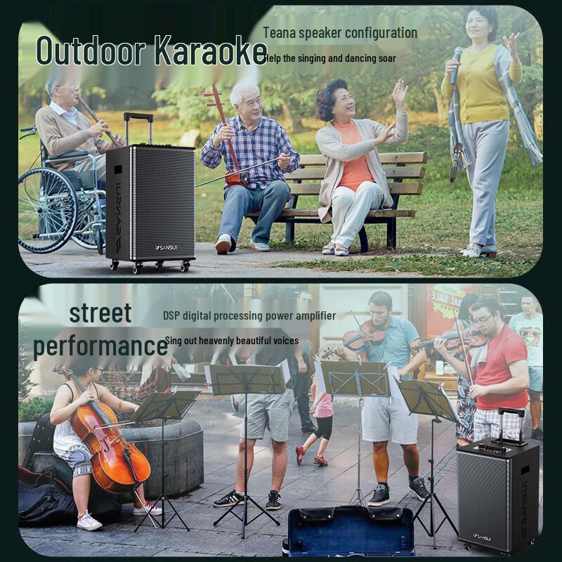 SANSUI E15 Portable Outdoor Karaoke Speaker with 12-inch Bass and Dual Microphones