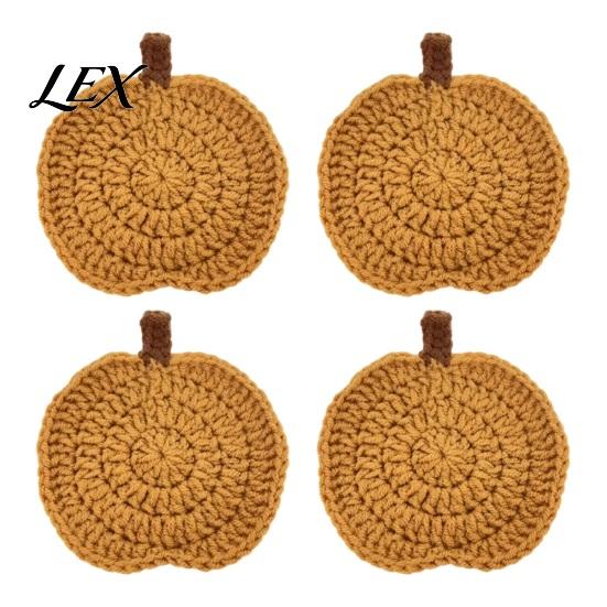 Crochet Pumpkin Cushion Handmade Coasters, Soft Polyester Coffee Mats, Heat Resistant Drink Mats Autumn Themed Farmhouse Dining Accessories