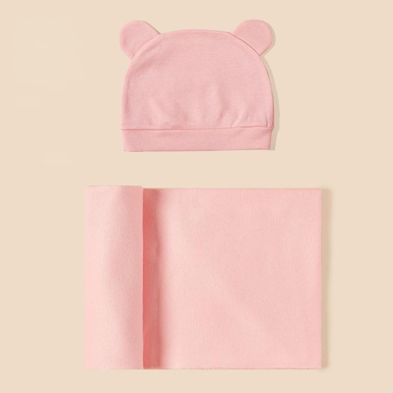 Newborn Cotton Swaddle Wrap With Bow Hat Set Fall Baby Sleep Calm Startle Reflex