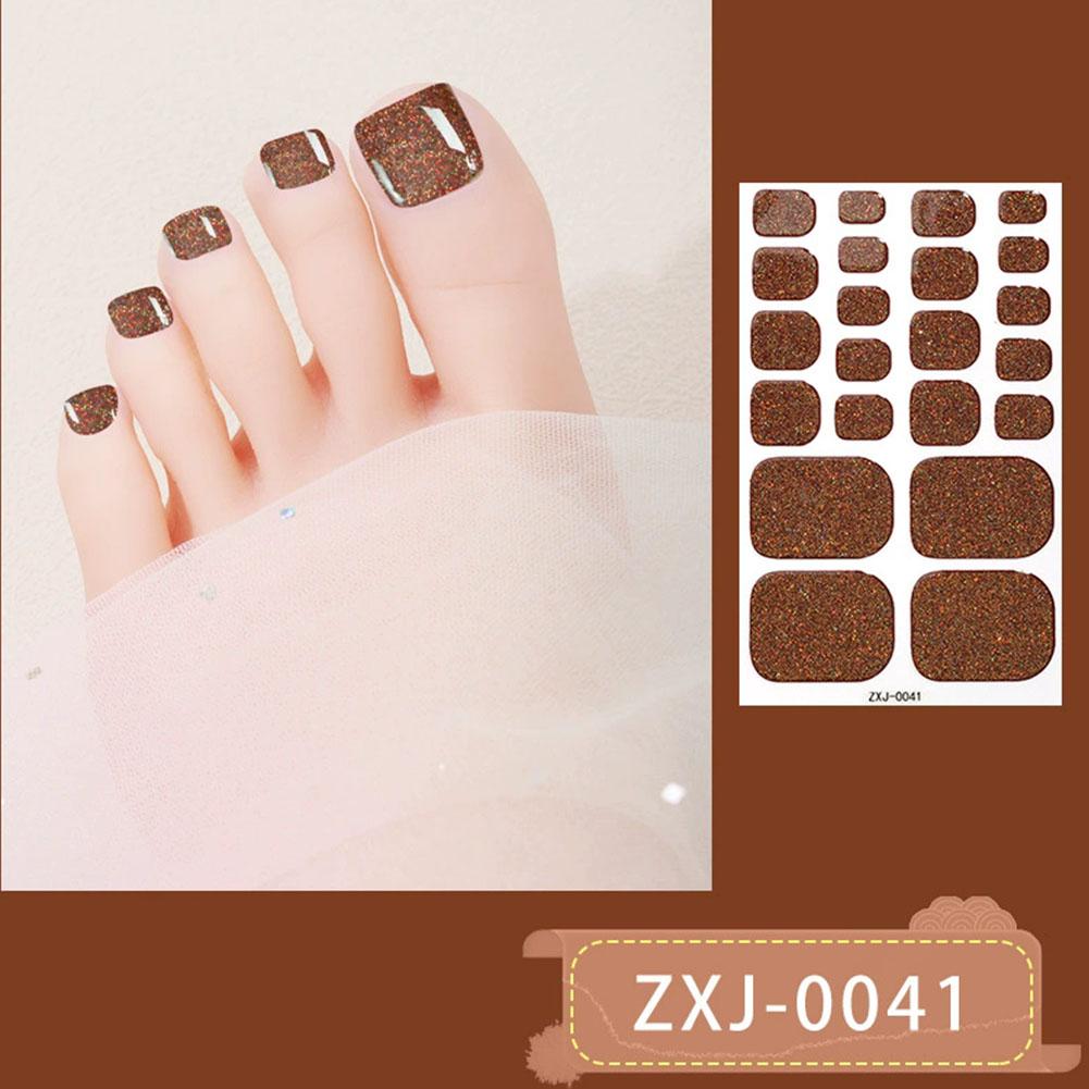 22Tips Vibrant Glitter Toenail Stickers Solid Color Full Cover Toenail Polish Strips Summer Self Adhesive DIY Foot Decals