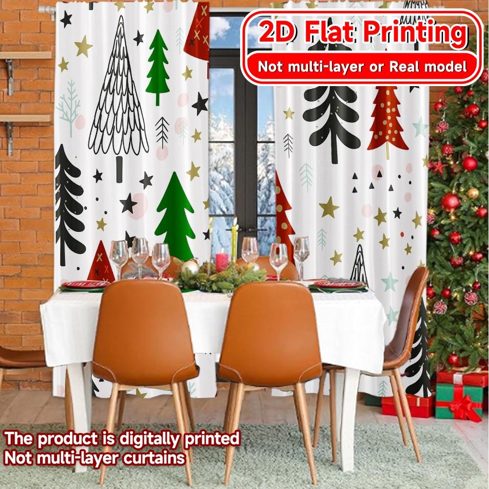 Set Of 2 Modern Flat Printing Curtains Without Rod Festive Forest Fashionable Curtainments During Christmas Holiday Curtain Polyester