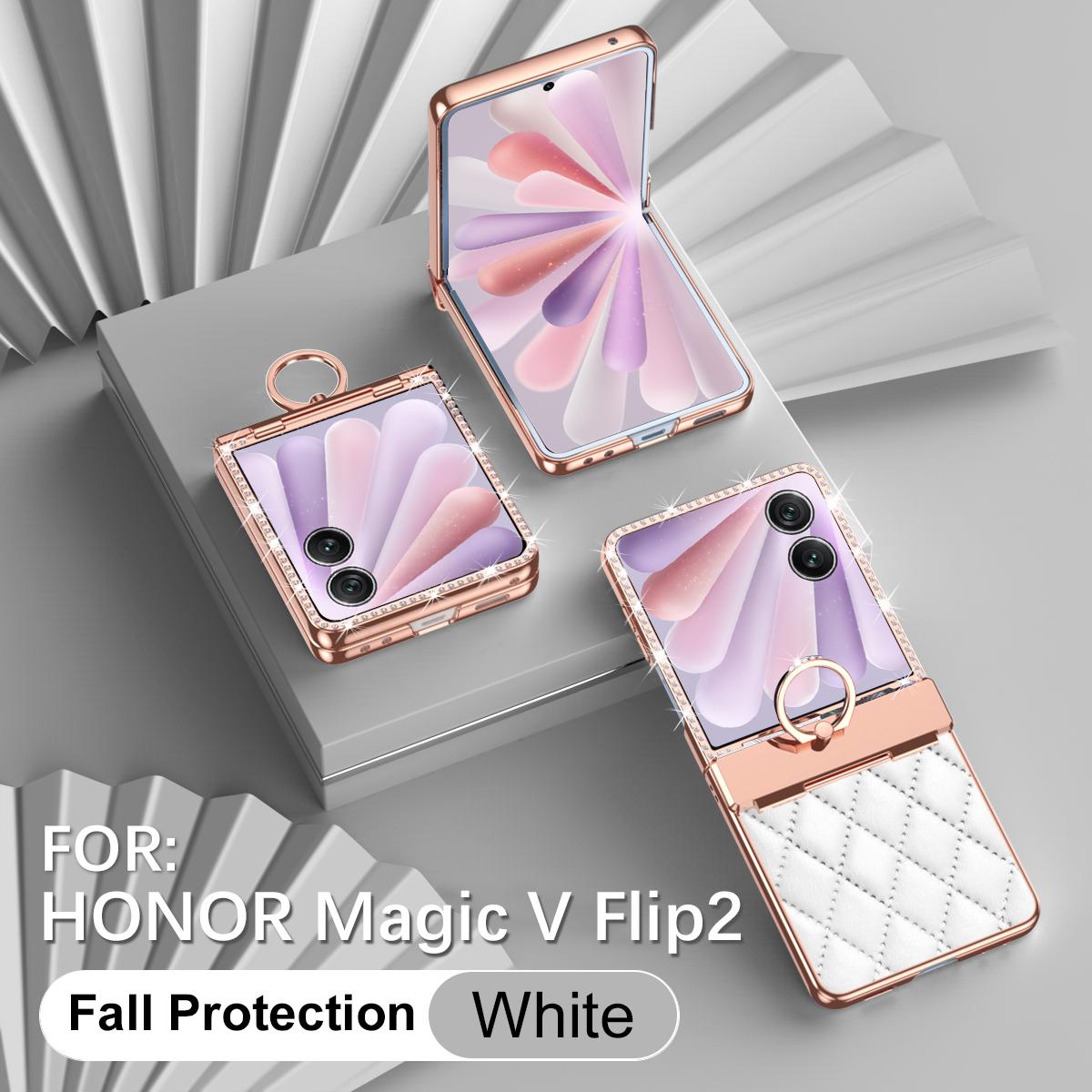 

Luxury Fashion Diamonds Leather Plating Ring Holder Phone Case For Honor Magic V Flip 2 Hinge Full Protection V Flip2 Cover Honor magic v flip 2 белый