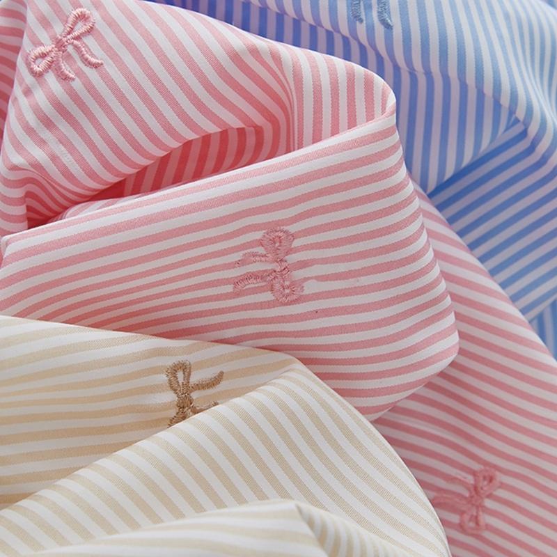 Polyester Bows Embroidery Stripe Fabric For Dress Shirt Crafting Lightweight Textile Fabric