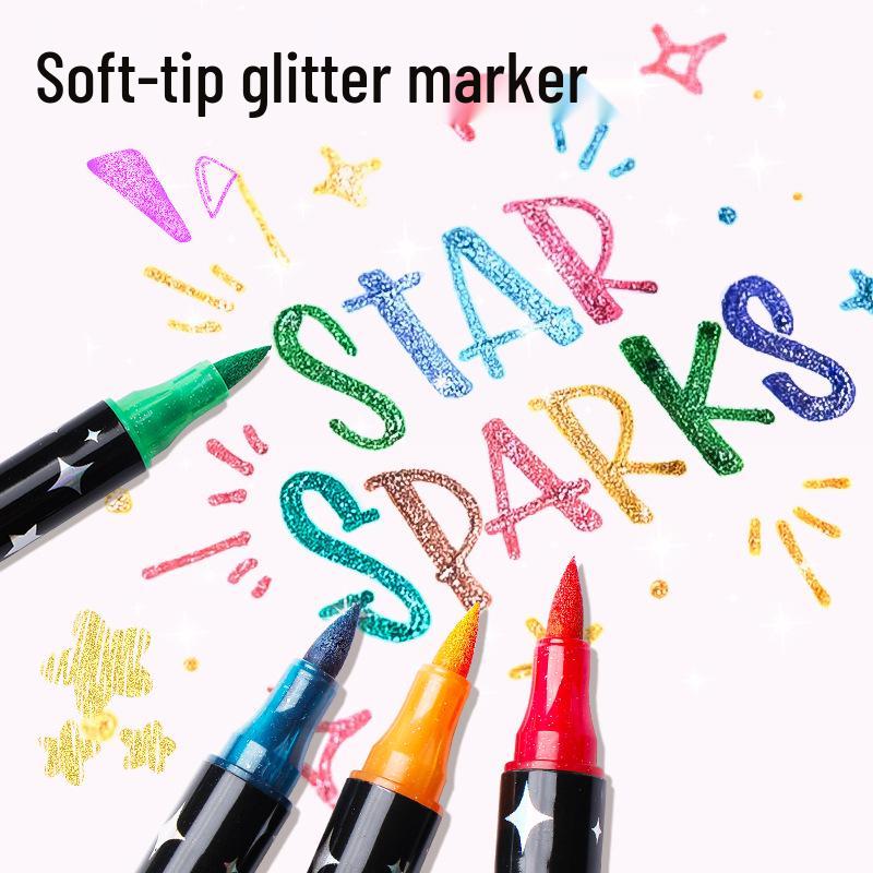 Glitzer-Marker mit zwei Spitzen: Perlmuttfarbene Metallic-Farben für Schülerkunst und Journaling.