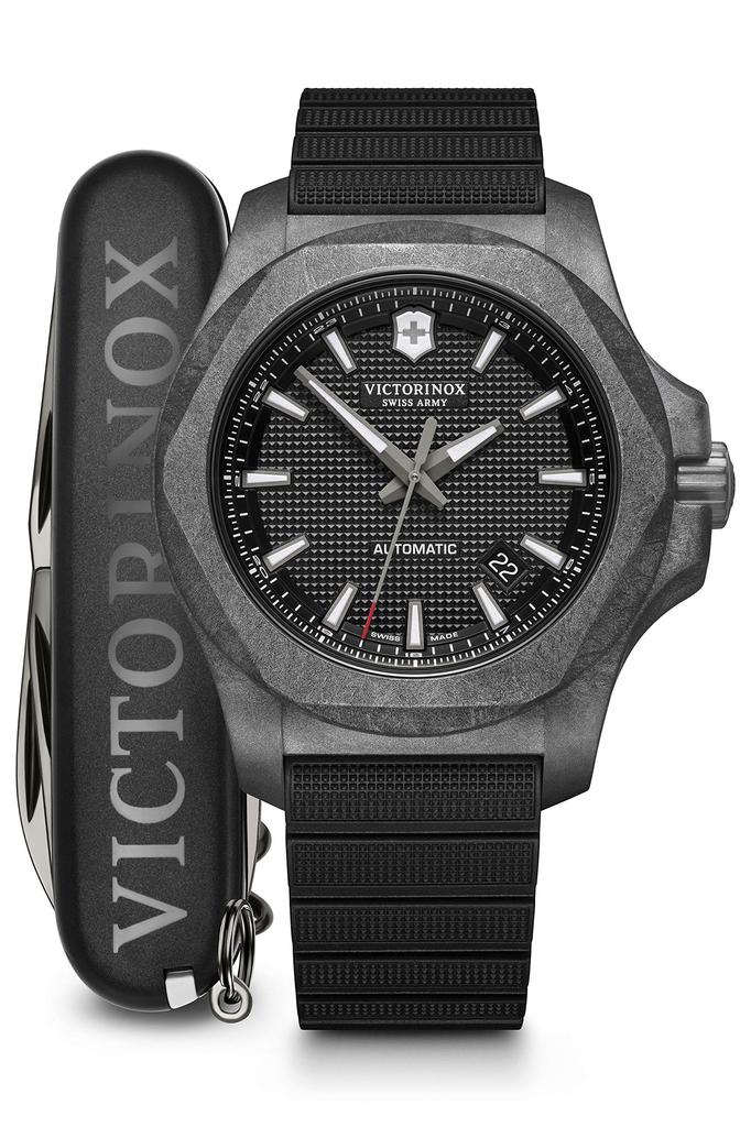 VICTORINOX CARBON Mechanical Automatic Watch with Carbon Black Black Rubber and Set I.N.O.X. Men's Case, Dial, Strap, Multi-Tool (241866.1)