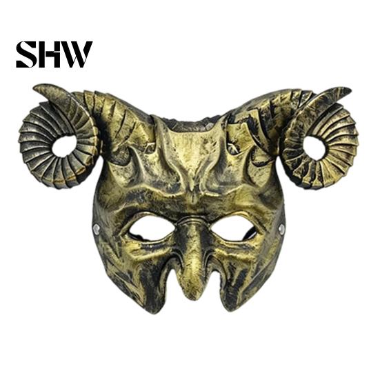 Lightweight Comfortable Headwear Gothic Goat Head Masque with Horns, Adult Demon Skull Secret Room Role Play Masque, Scary Animal Cosplay Costume for