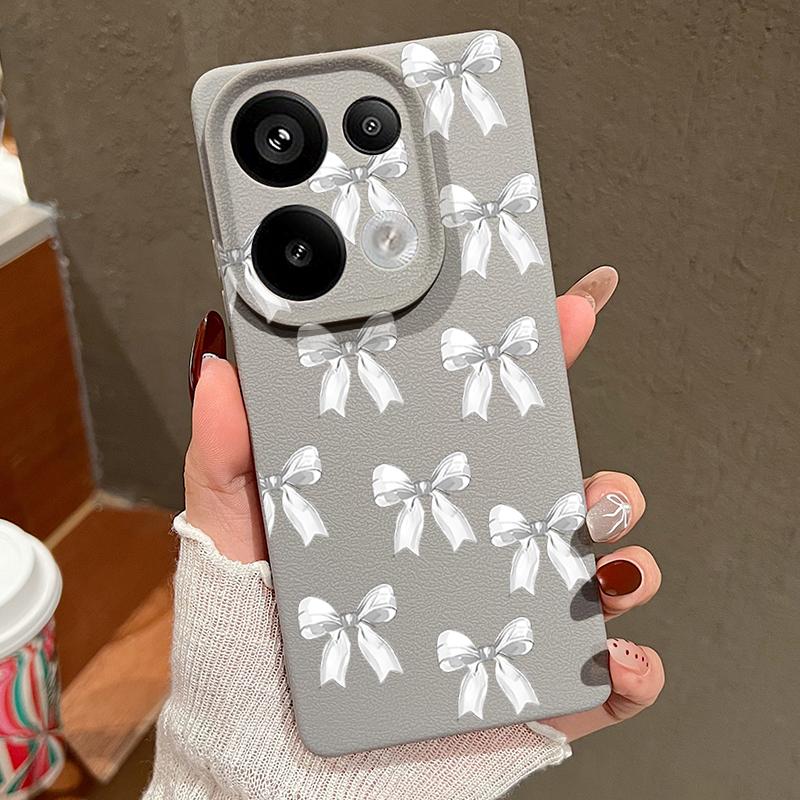 Bowknot Print TPU Leather Texture Slim Case For Xiaomi 13T Pro Poco X7 X6 M6 Pro Redmi Note 14 13 Pro 12 11 Matte Shockproof Soft Phone Cover