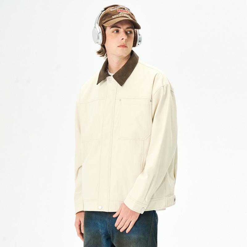 Lapel American Coach Jacket Men's Solid Color Vintage Jacket