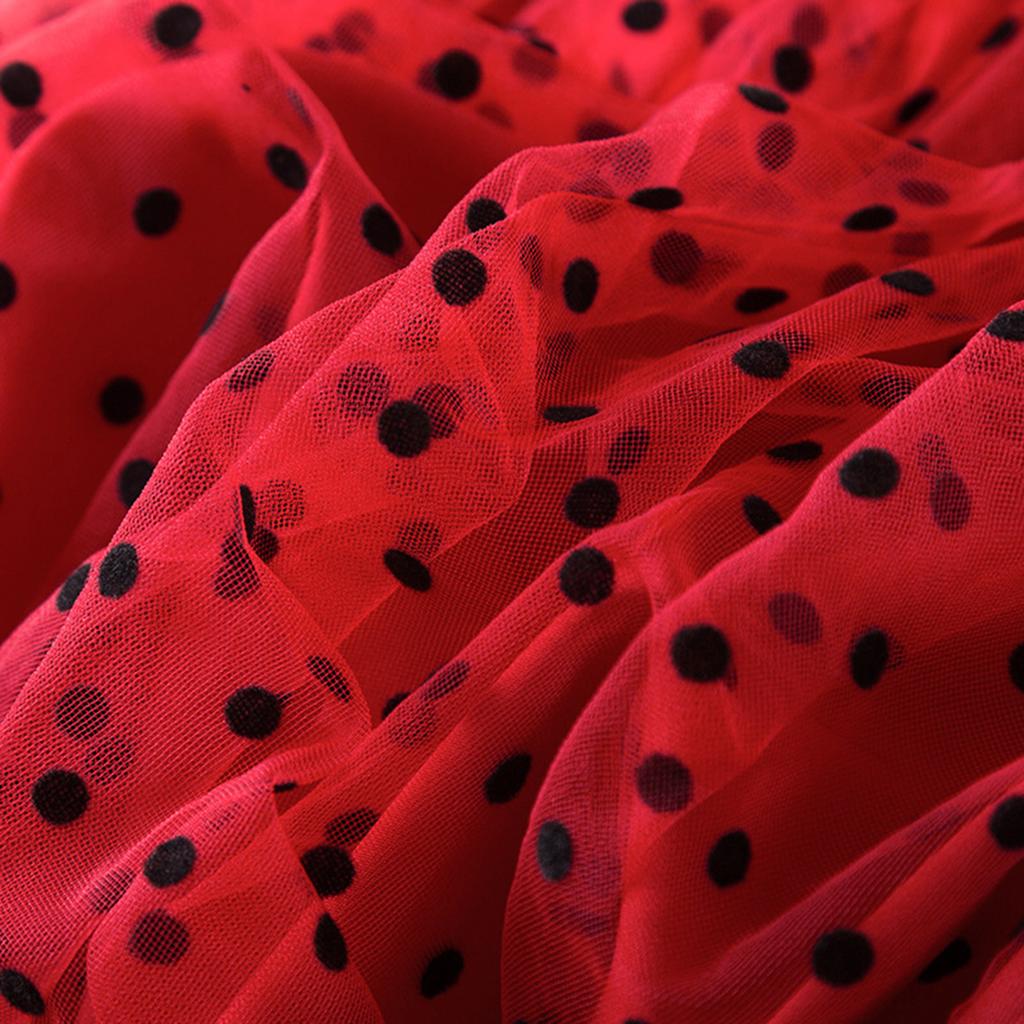 Girls Fashion Cute Long Sleeve Flying Sleeve Dot Mesh Princess Dresses Dresses