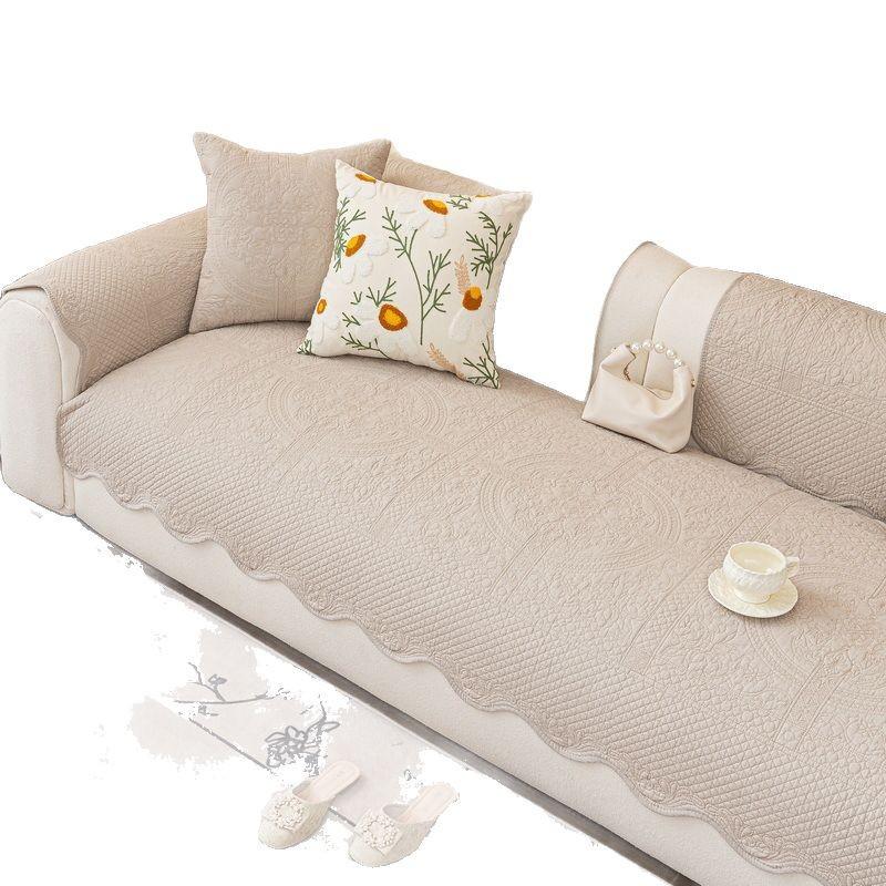 New Pure Cotton Fabric Sofa Cover, Universal Non-Slip French Cream Wind Sofa Seat Cushion Cover For All Seasons