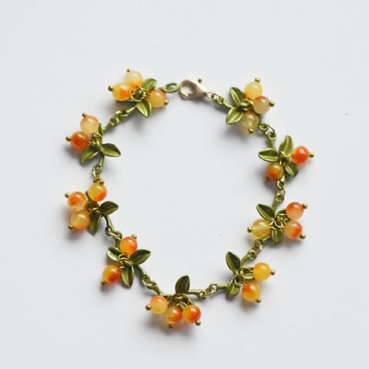 Trendy Plant Leaf Beads Pendant Bracelet Cranberry Leaves Bracelet Bangle Decor