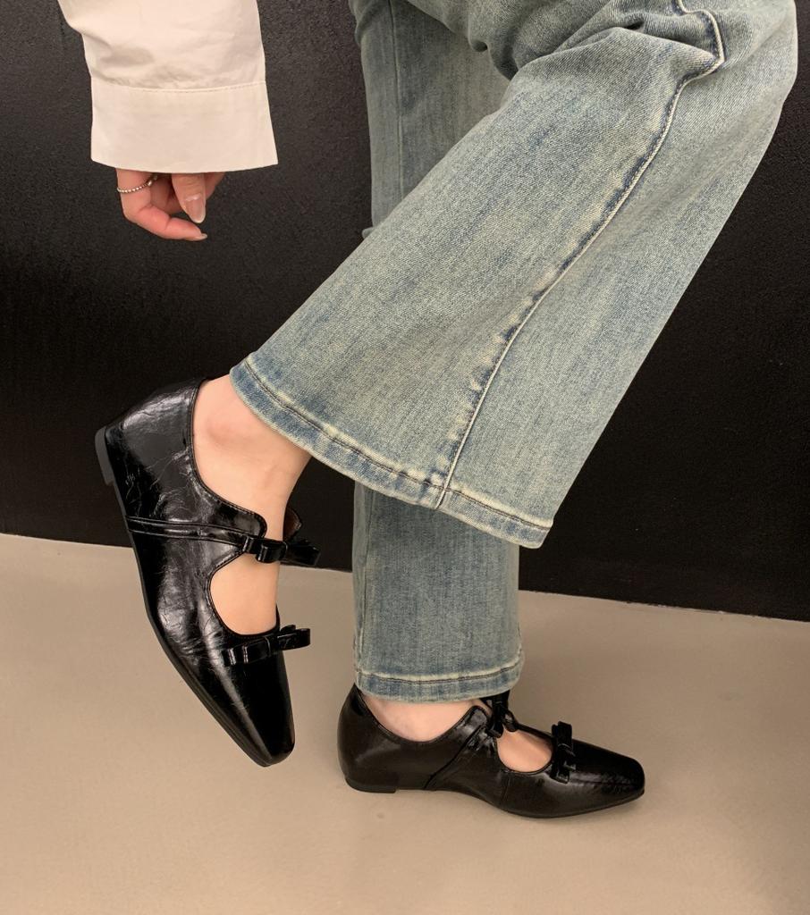 2025 Spring New French Temperament Double Bow Square Head Inner Height Increase Mary Jane Shoes Small Fragrant Single Shoes