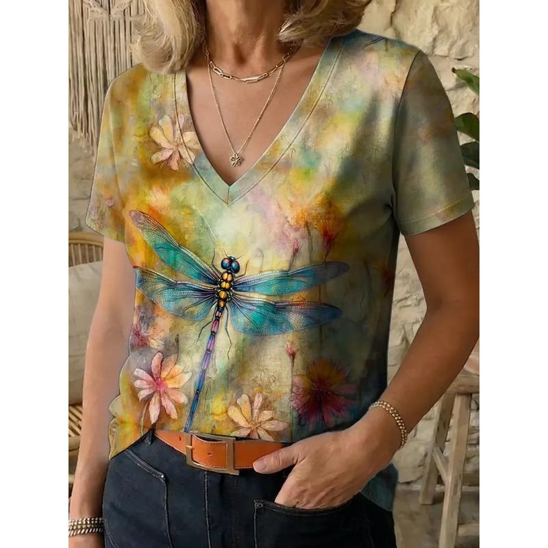 

Women s T Shirt Print Floral Graphic Vintage Stylish Classic Short Sleeve V Neck Regular Tops S
