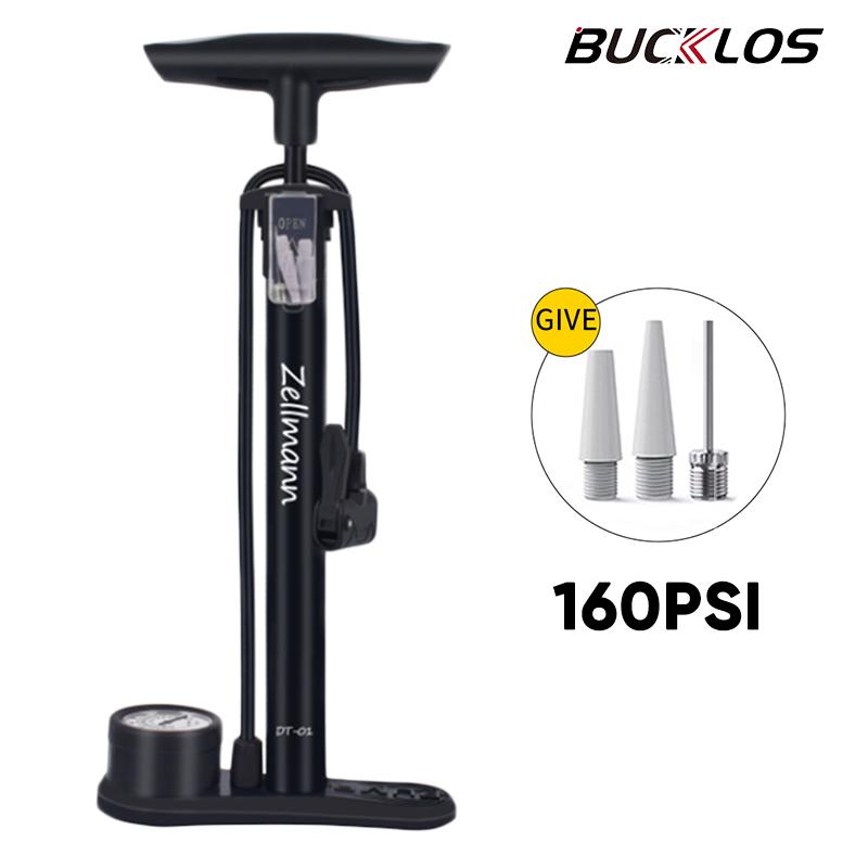 BUCKLOS Bicycle Pump 160PSI Air Pump with Pressure Gauge Schrader Presta Valve Adapter Hand Floor High Pressure Pump for Bicycle Black Pump