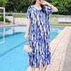 Vintage Print Long Dresses for Women Plus Size Short Sleeve Casual Summer Dress Elegant Middle-aged Women's Clothing