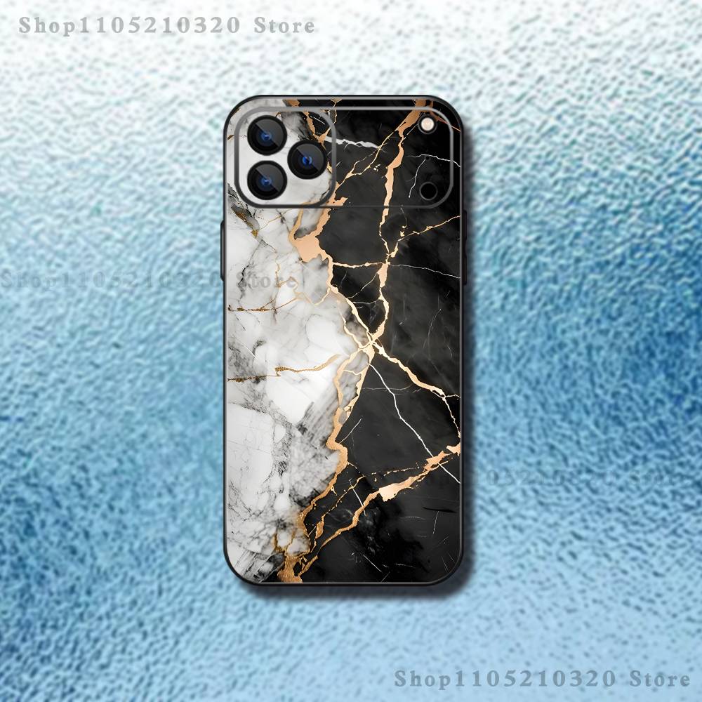 Black Gold Marble Art Phone Case For iPhone 17,16,15,14,13,12,11,Pro,Max,Plus,E,SE4,Air,Mini Black Soft Funda