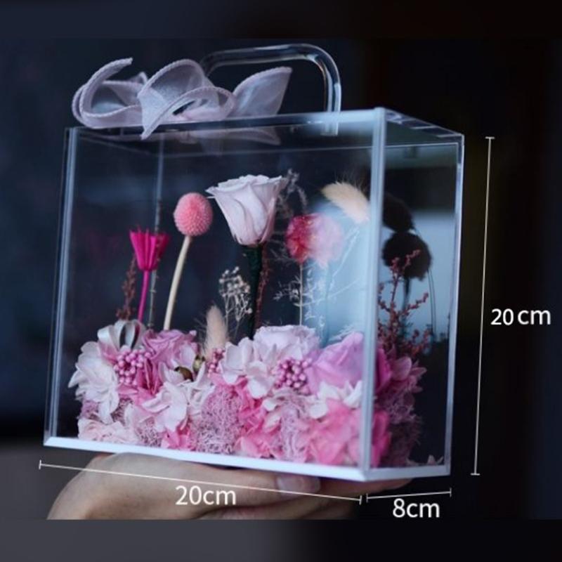 Acrylic Handheld Flowers Box Gift Wrapping Bag with Handle Reusable Bag for Bridesmaids Wedding Birthday