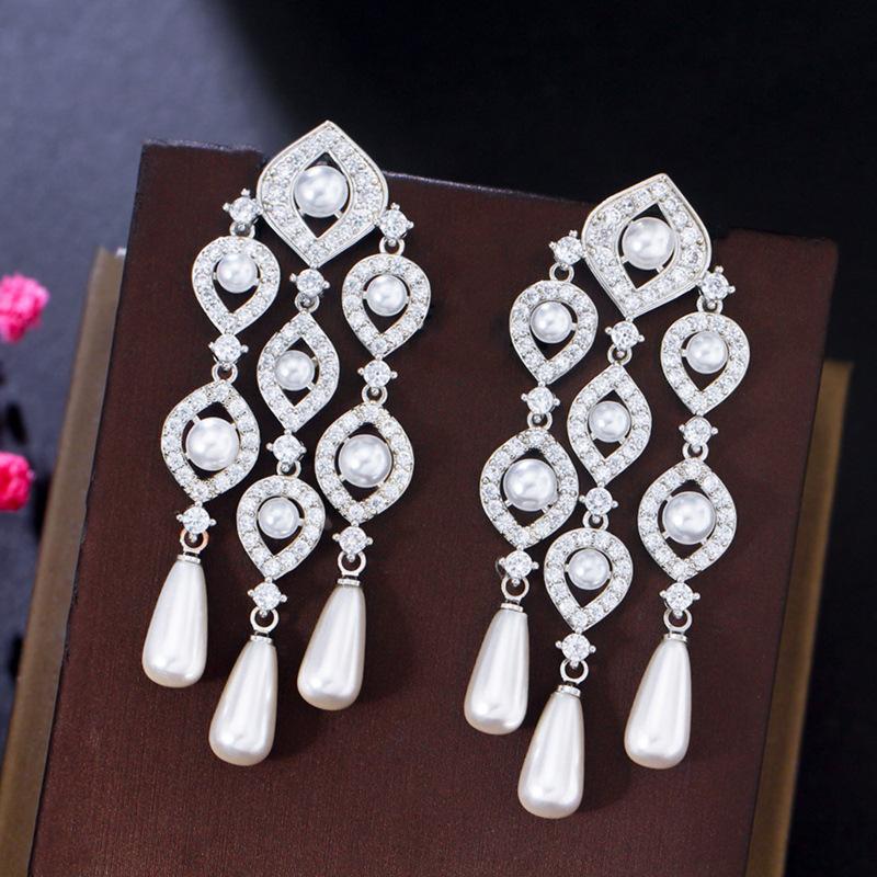Needle Heavy Industry Pearl Fringed Earrings Retro Court Feng Shui Drop Long Thin Earrings Earrings