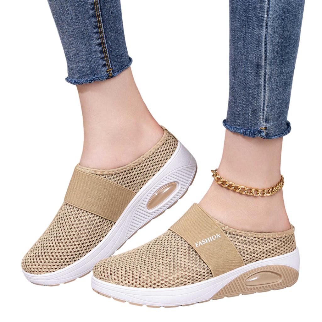 Slip On Mesh Shoes Lightweight Breathable Casual Walking Sneakers with Elastic Band and Air Cushion Sole for Daily Wear