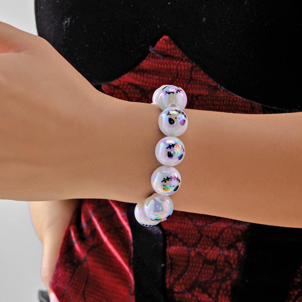 Halloween Ghost Pumpkin Spider Pattern Beaded Bracelet for Women Gothic Punk Resin Elastic Bangle Party Festival Jewelry Gifts