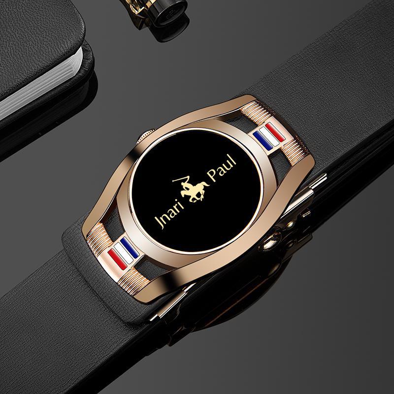 

Мужской ремень с автоматической пряжкой без зубцов, из натуральной коровьей кожи, универсальный для делового и повседневного стиля, для мужчин среднего и молодого возраста 105cm