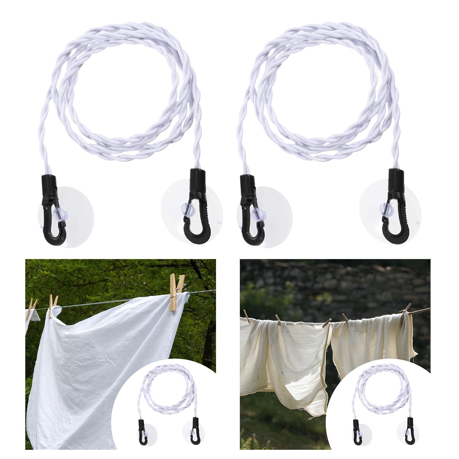 

Elastic Clothes Line with Hooks and Suction Cups Reusable Easy to Use Clothes Hanger Rope for Balcony Backpacking Travel Dorm 150cm