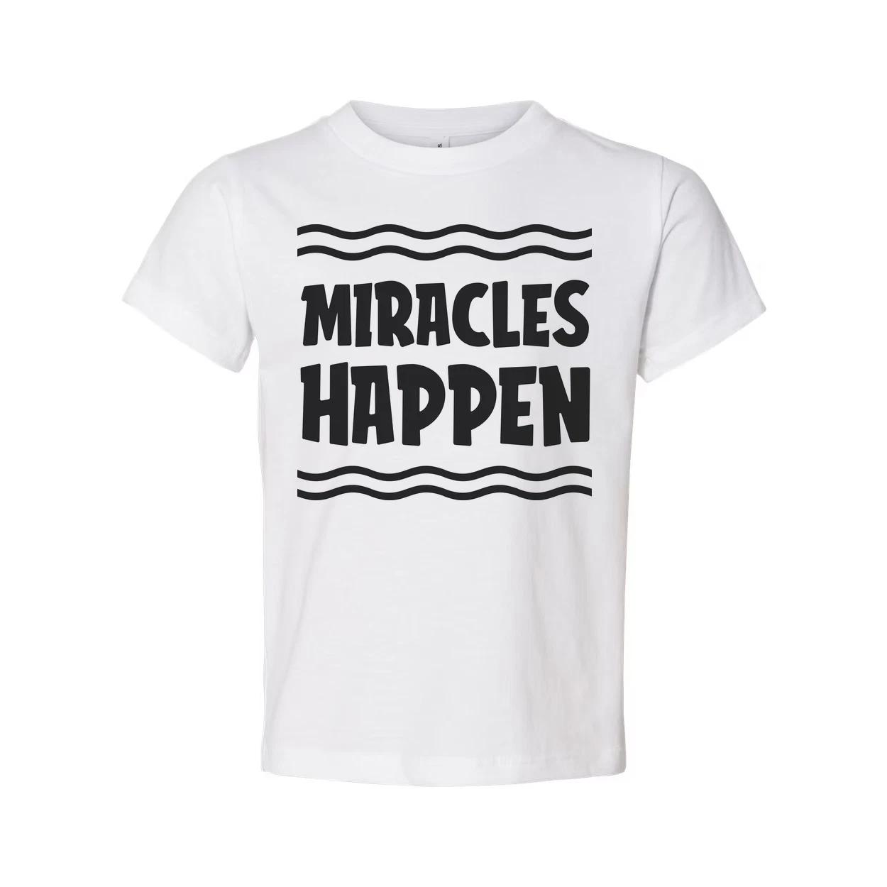 

Unisex Christian T Shirt With Miracles Happen Graphic Design Inspirational Faith 4XL