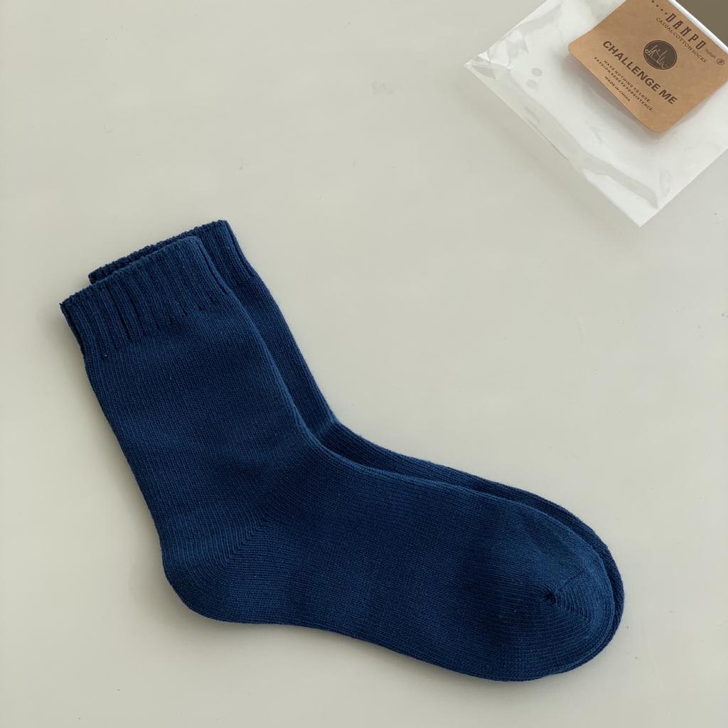 Men'S Season Double-Needle Thick Thread Socks Thickened Warm Stockings Solid Color Casual Business Style Socks