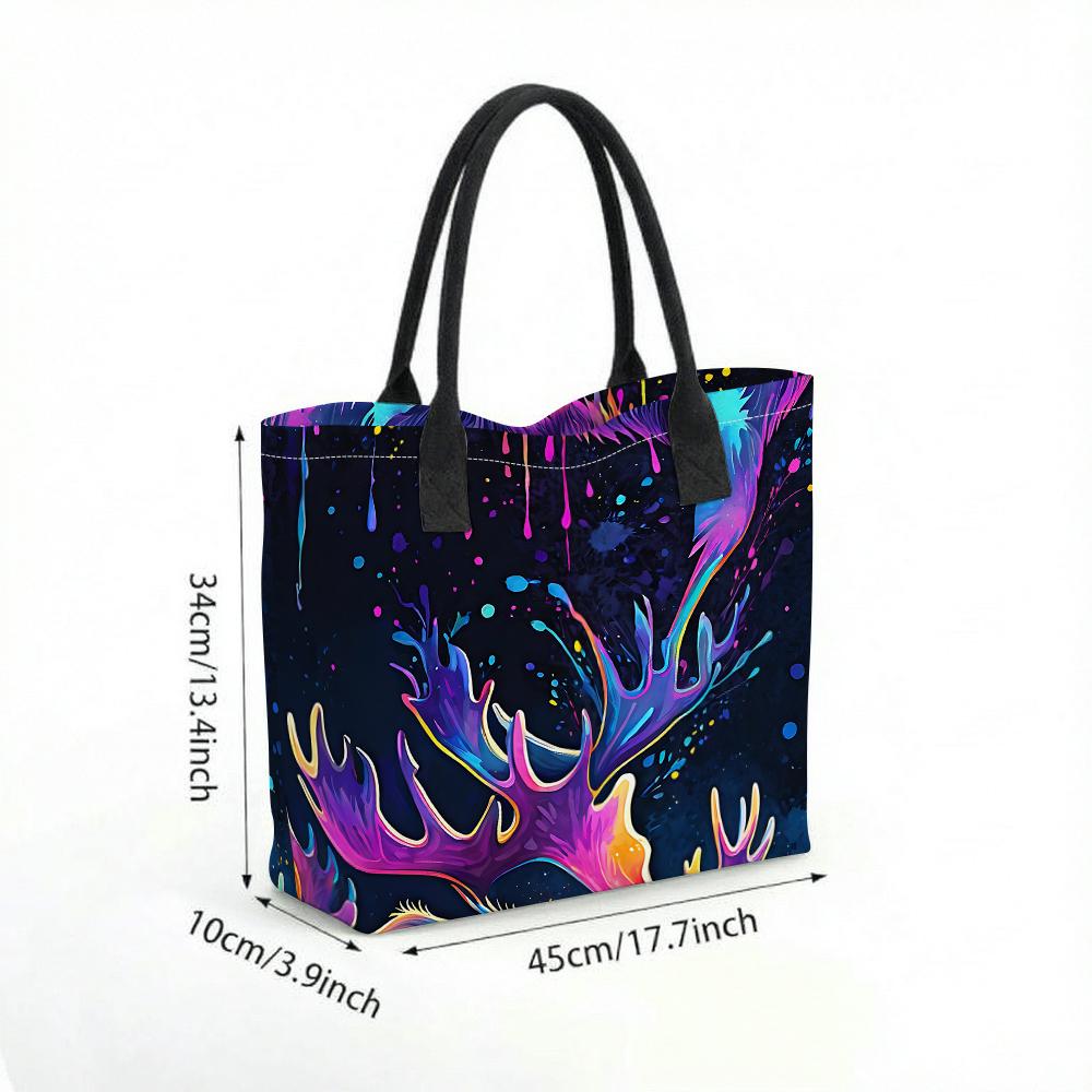  Colorful Neon Deer Art Tote Bag Fashion Large Capacity Casual Shoulder Handbag for Daily Use