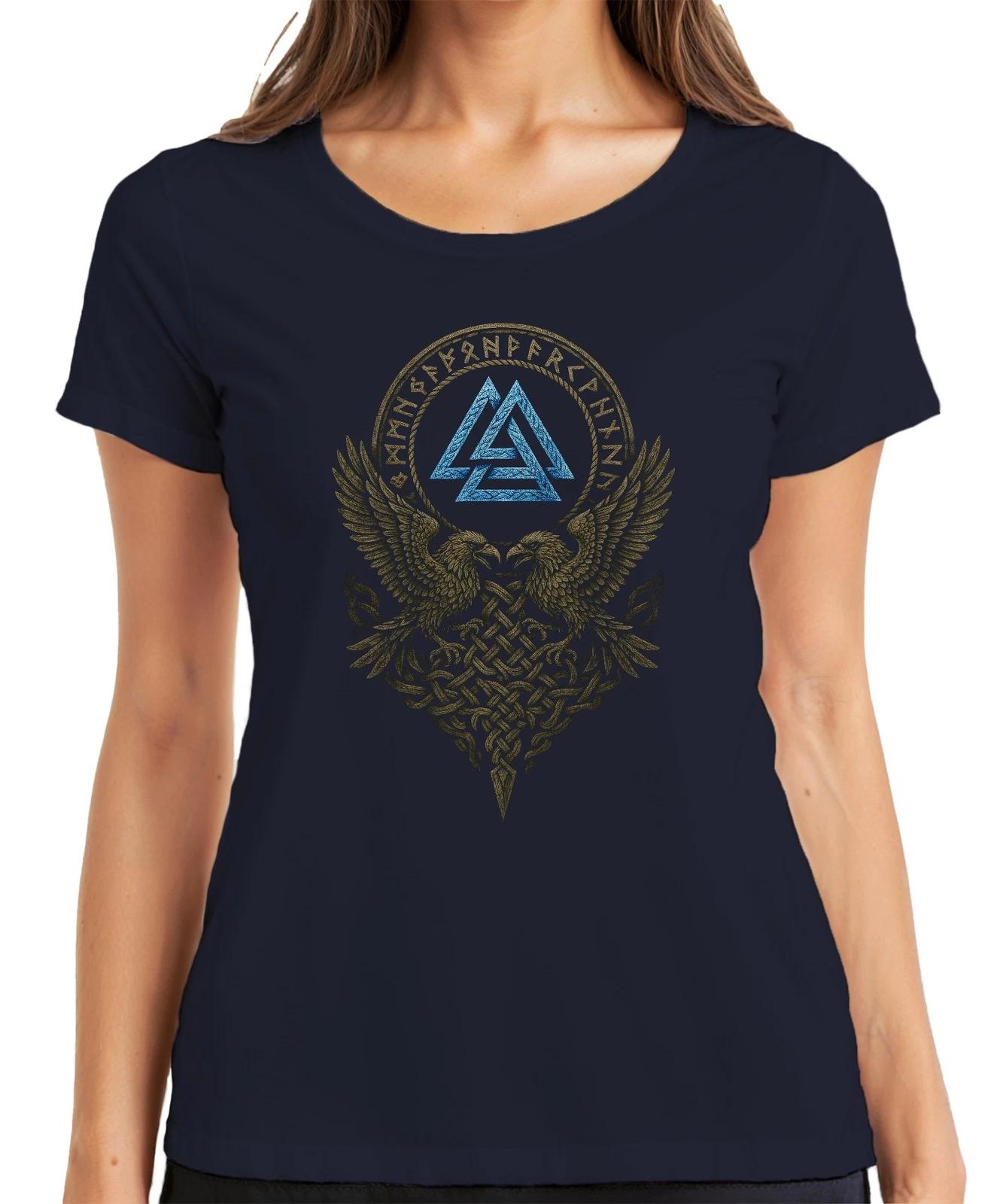 Wotansknoten Runenkreis mit Raben und keltischem Knotenmuster Damen T-Shirt L