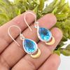 Swiss Blue Topaz Gemstone 925 Fine Silver Jewelry Handmade Earrings 1.5" For Her EE-162-10