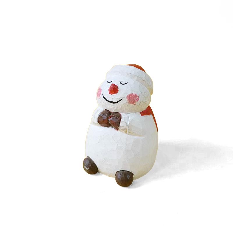 Handmade Solid Wood Animal Figurines: Kitten, Chick, Elephant, Snowman