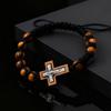 Bruine Houten Jezus Kruis Armbanden Handgemaakt Geweven Verstelbaar Touw Ketting Armband Rozenkrans Religieuze Sieraden Cadeau voor Mannen