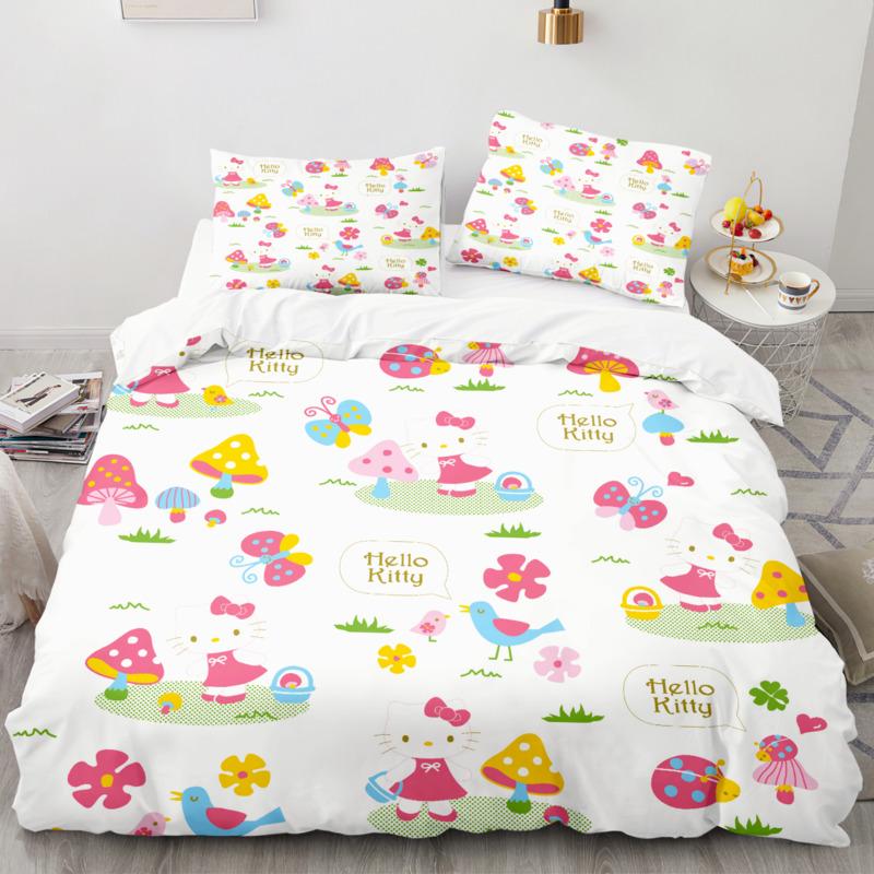 Sanrio Bedding Set Duvet Cover Hello Kitty Children'S Bedroom Decoration Quilt Cover Pillowcases Single Double Multiple Sizes
