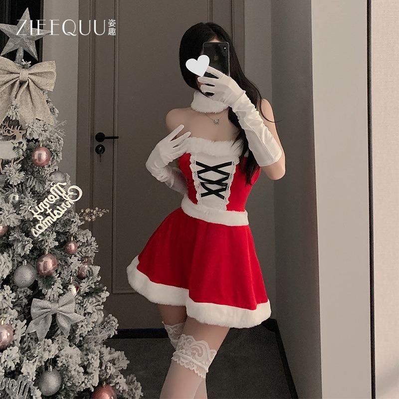 Sexy Lingerie Christmas Velvet Nightdress Cosplay Sexy New Robe Nightdress New Year's Day Uniform Suit