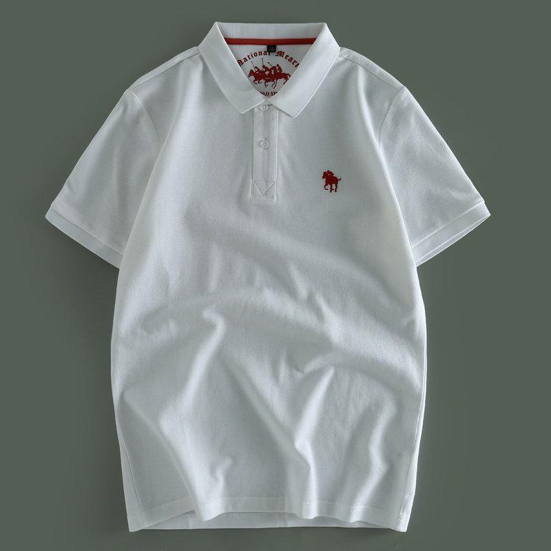 Offline Shopping Mall Good Goods ~ Foreign Trade Export Thin Pure Cotton High end Embroidery Summer Short sleeve T-shirt Polo Shirt Collar Fashion White 2XL