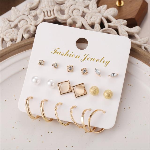 17KM Trendy Exquisite Pearl Metal Earrings Set for Women Geometric Circle Dangle Drop Earrings Acrylic Set of Earrings Jewelry