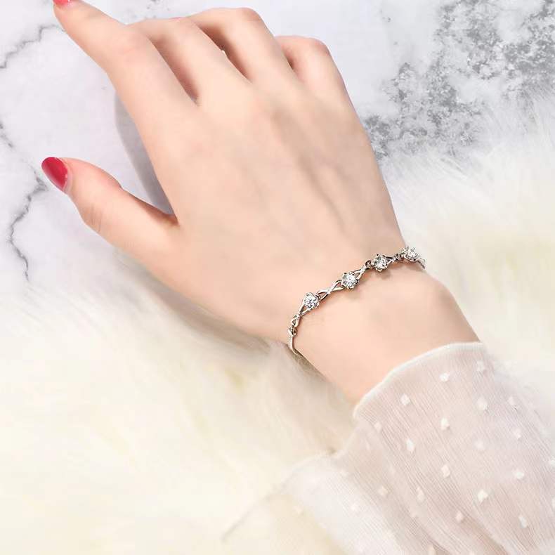 New 925 Sterling Silver Stackable Flower CZ Crystal Design Bracelet Bangle for Women Wedding Birthday Jewelry Pulseira Feminina