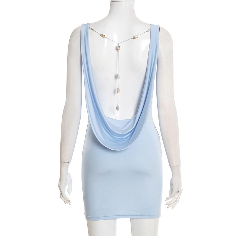 Women's Summer Solid Color Slim Fit Sleeveless Backless Dress
