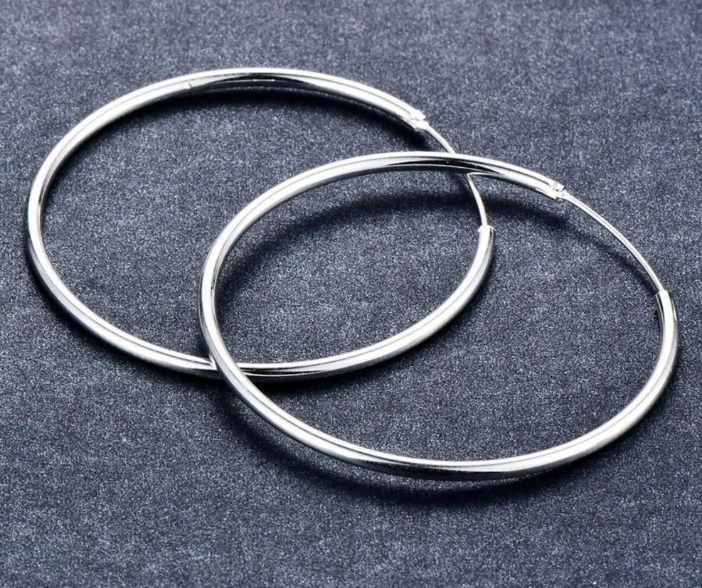 CHSHINE Women 100% 925 Sterling Silver Hoop Earring Round Circle Loop Packing Simple Hoop Earrings