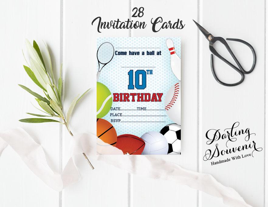 Darling Souvenir Blue Birthday Invitation Card 28 Pcs Fill or Write In Blank Invites Printable Party Supplies 5 X 7 Inches