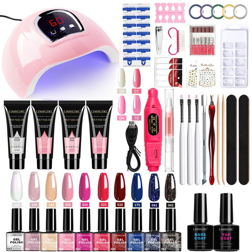 Nail Art Kit with Gel Polish Extension Gel Color Gel Base Top Coat Electric Nail Drill UV LED Lamp Full Set Professional Manicure Tools