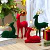 Christmas Reindeer Flocking Christmas Animals 2 Pieces Standing Sitting Sculpture Red Green Aesthetic Elk for Party Bedside